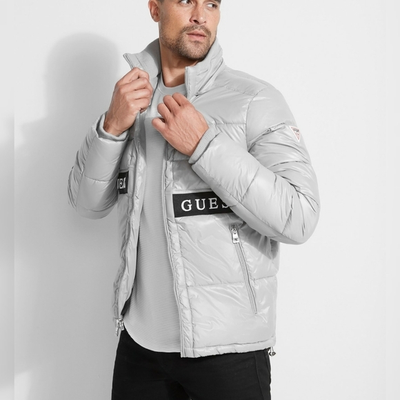 GUESS Challenger Logo Tape Puffer Jacket SZ XL - Picture 4 of 8